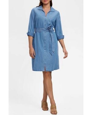 Foxcroft Agnes Tie Waist Denim Shirtdress - Blue