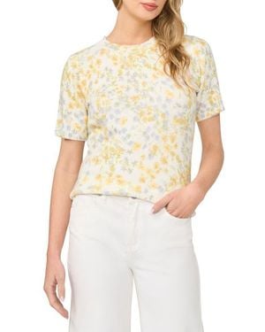 Halogen® Floral Print Short Sleeve Sweater - White