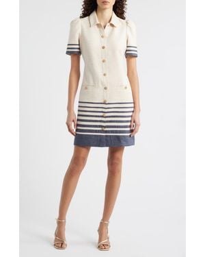 Eliza J Stripe Trim Snap Front Shirtdress - Multicolor