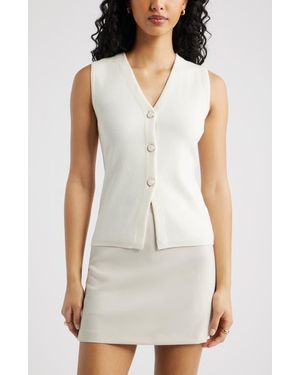 Open Edit Cutaway Button-Up Sweater Vest - White