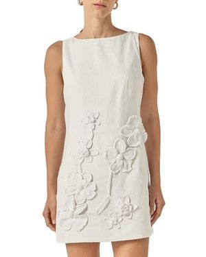 Endless Rose Crochet Flower Linen Minidress - White