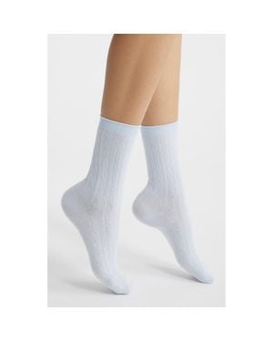 Hue Cable Crew Socks - White