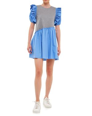 English Factory Mixed Media Ruffle Minidress - Blue