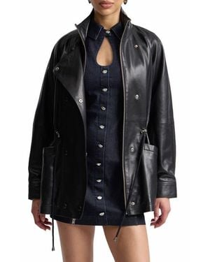 Avec Les Filles Slouchy Leather Jacket - Black