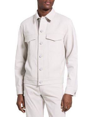 Theory River Cotton Blend Twill Trucker Jacket - White
