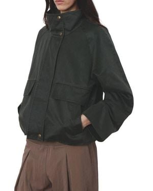 Mango Funnel Neck Cotton Blend Jacket - Black