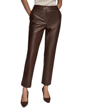 Donna Karan Faux Leather Ankle Slim Fit Pants - Brown