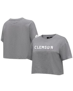 Pro Standard Clemson Tigers Tonal Neutral Boxy Cropped T-Shirt - Gray