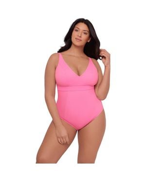 S3 Banded Plunge V-Neck One Piece Swimsuit - Pink