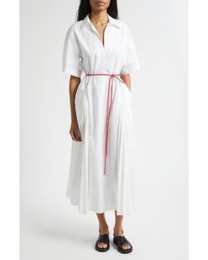 Plan C Relaxed Belted Cotton Dress - White