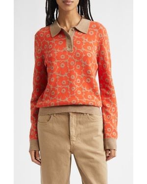 Marimekko Sportti Unikko Jacquard Wool & Cotton Blend Sweater - Orange