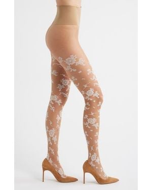 Free People Flocked Floral Tights - White