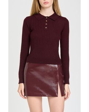 Wayf Evie Ribbed Polo Sweater - Purple