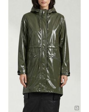 Noize Sibil-V Hooded Water Resistant Coated Vinyl Raincoat - Green