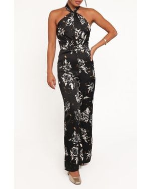Petal & Pup Raelynn Floral Halter Jumpsuit - Black