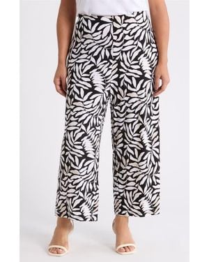 Anne Klein Print Knit Crop Wide Leg Pants - White