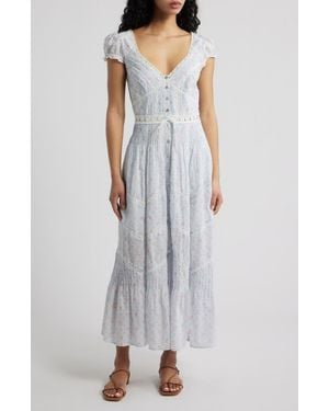 LoveShackFancy Aurela Lace Trim Pintuck Tiered Maxi Dress - Multicolor
