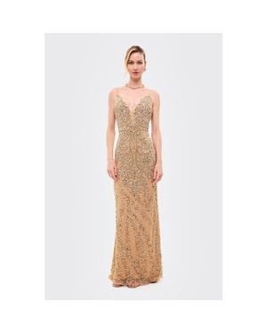 Beauut Embellished Sequin Maxi Dress With Trail - White