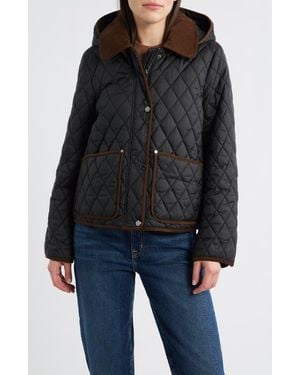 London Fog Water Resistant Corduroy Trim Quilted Coat - Black