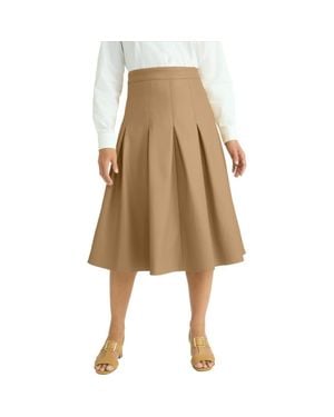 Jessica London Faux Leather Pleated Midi Skirt - Natural