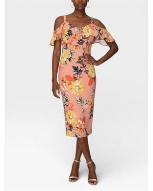 Rachel Roy Marcella Printed Off The Shoulder Ruffle Midi Dress - Orange