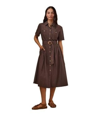 Celtic & Co. Belted Safari Midi Shirt Dress - Brown