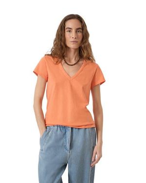Hush Slim Fit Slub Cotton V-Neck T-Shirt - Orange