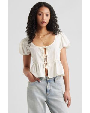 BP. Tie Front Cotton Poplin Top - White