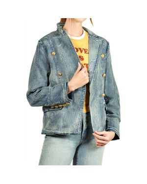 NIKKI LUND Double Breasted Denim Blazer - Blue
