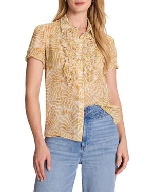 NIC+ZOE Sunrays Ruffle Placket Georgette Button-Up Shirt - Blue