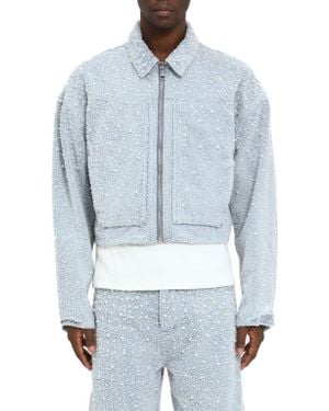 Purple Brand Faux Pearl Textured Crop Jacket - Blue