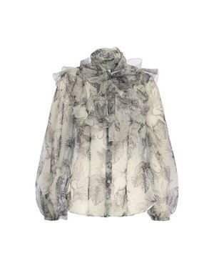Maison Common Printed Organza Blouse With Ruffles - White