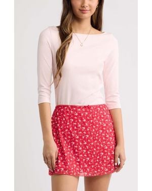 BP. Boat Neck Three-Quarter Sleeve Top - Red
