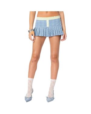 Edikted Kayleigh Plaid Pleated Low Rise Miniskirt - Blue