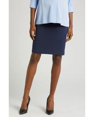 Marion Knee Length Maternity Pencil Skirt With Bump Panel - Blue