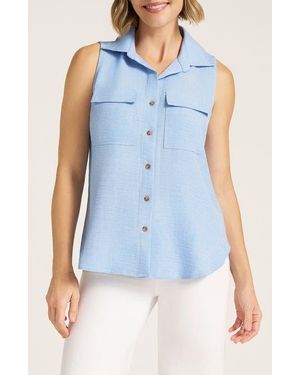 Matty M Euclid Sleeveless Button-Up Shirt - Blue