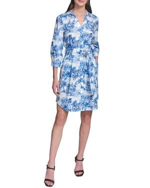 KARL LAGERFELD Toile Print Long Sleeve Shirtdress - Blue