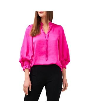 Chaus Tie Neck Smocked Satin Blouse - Pink