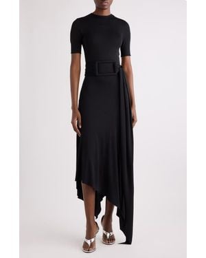 Alaïa Belted Bias Cut Fluid Jersey Asymmetric Dress - Black