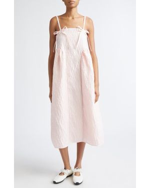 Cecilie Bahnsen Ambra Floral Lobelia Matelassé Babydoll Dress - Natural