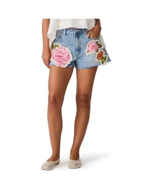 Steve Madden Lilien Floral Patch Denim Cutoff Shorts - Blue