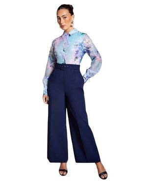 Coast Collared Wide Leg Belted Jumpsuit - Blue