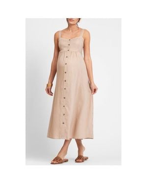 Seraphine Button Front Maternity/Nursing Midi Sundress - Pink