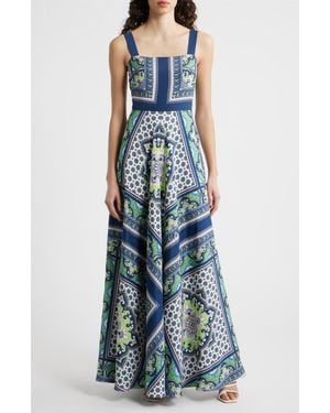Eliza J Scarf Print Sleeveless Maxi Dress - Blue