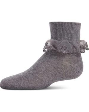 Memoi Classic Lace Ruffle Anklet Socks - Gray