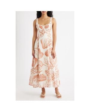 Moon River Embroidered Midi Dress in Natural | Lyst