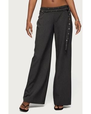 Edikted Cruz Double Belt Low Rise Wide Leg Baggy Pants - Black