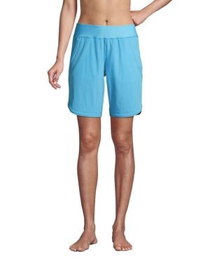 Lands' End 9 Quick Dry Elastic Waist Modest Board Shorts Swim Cover-Up Shorts With Panty - Blue