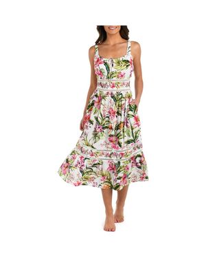 La Blanca Polynesian Tie Neck Midi Cover-Up Dress - White