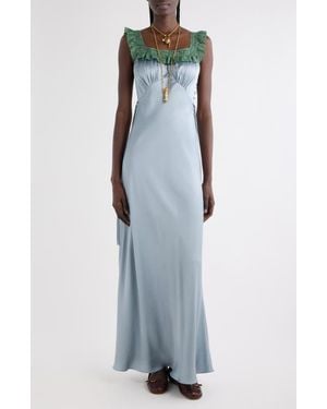 Chloé Lace Trim Silk Satin Column Dress - Blue